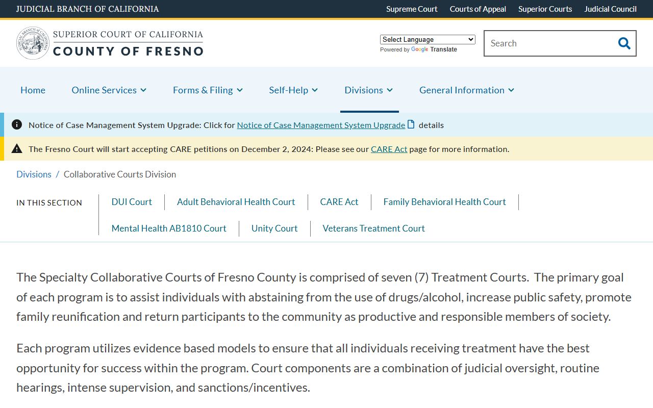 Fresno Superior Court Collaborative Courts page