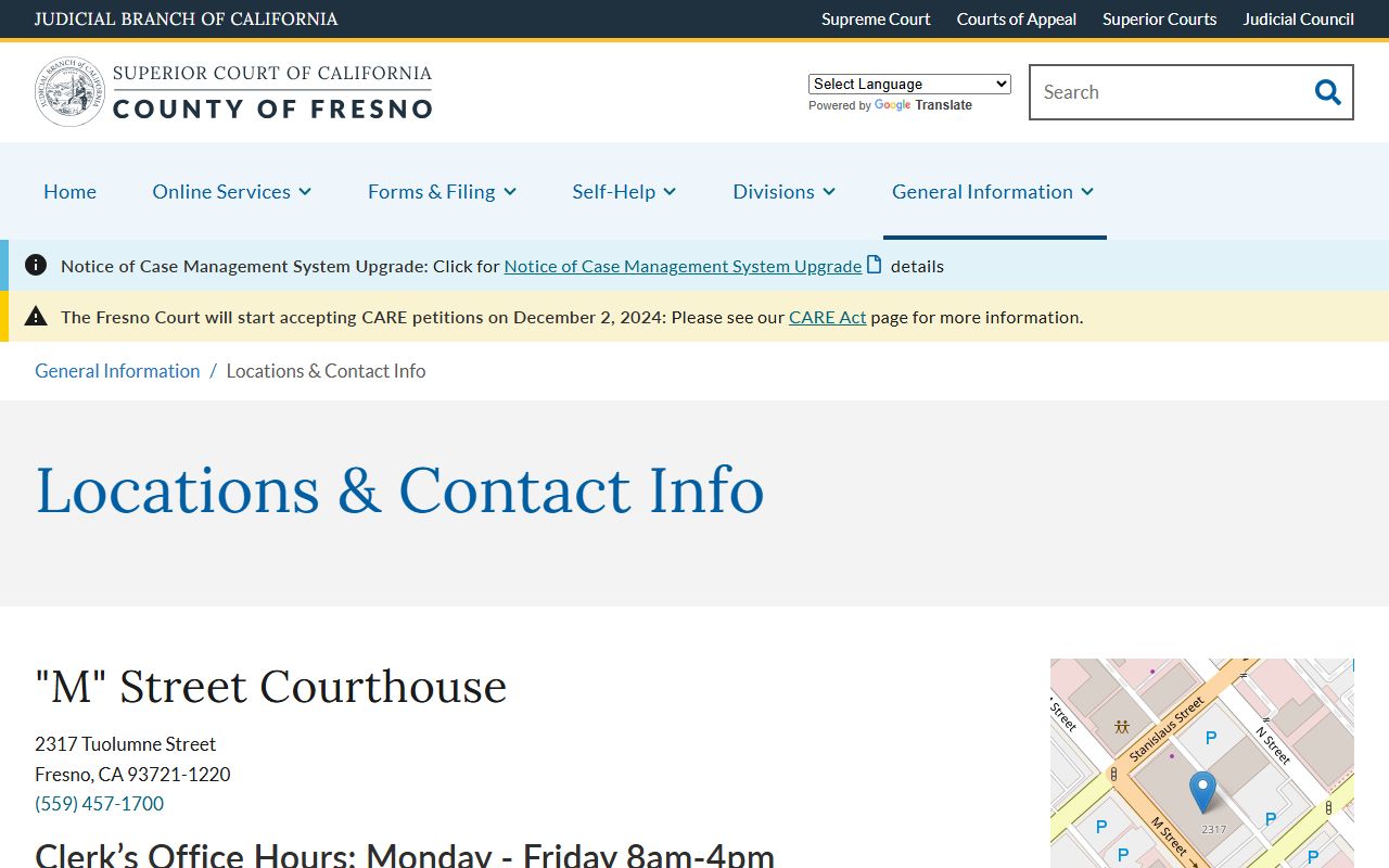 Fresno Superior Court locations and contact info page