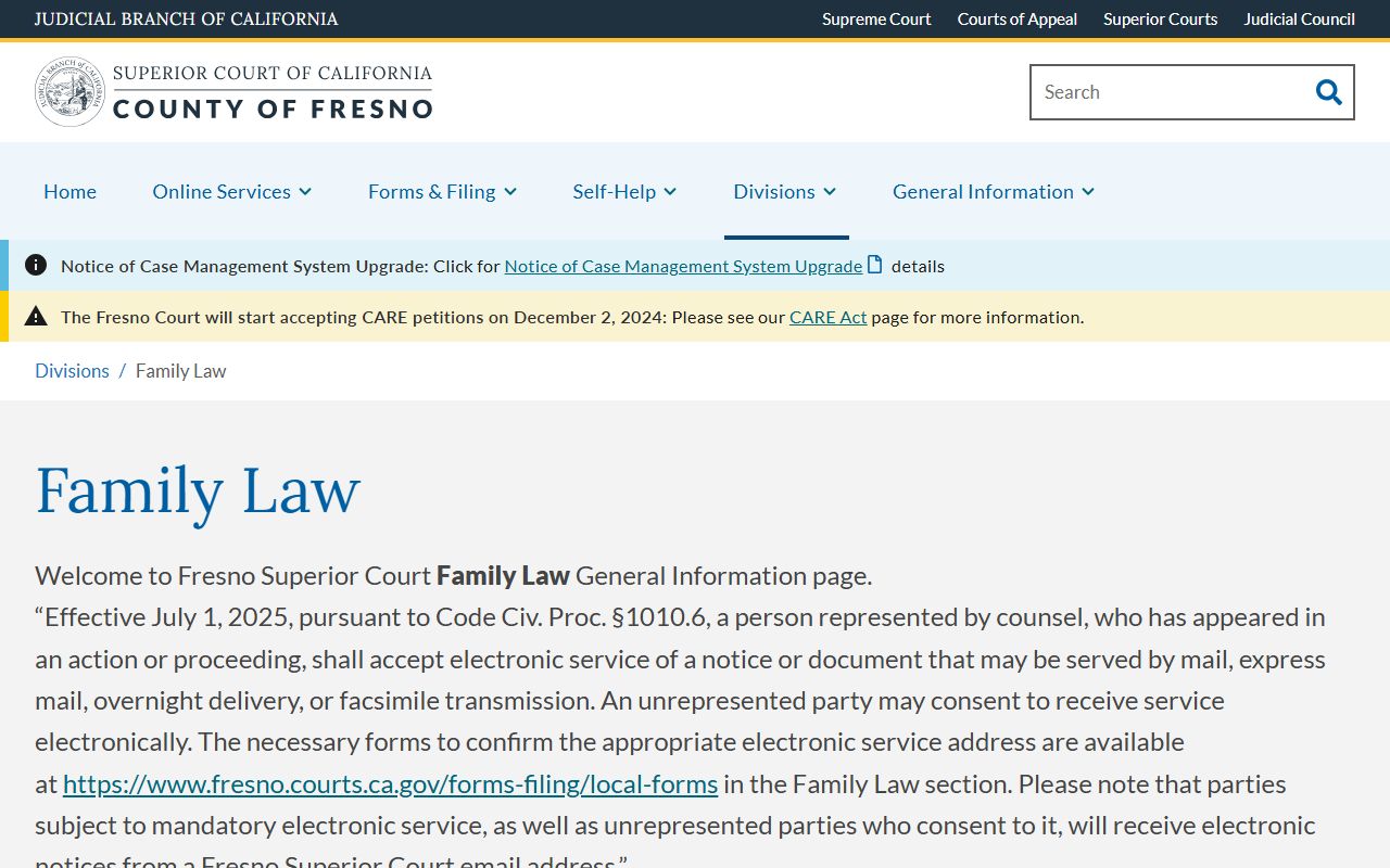 Fresno Superior Court Family Law Division page