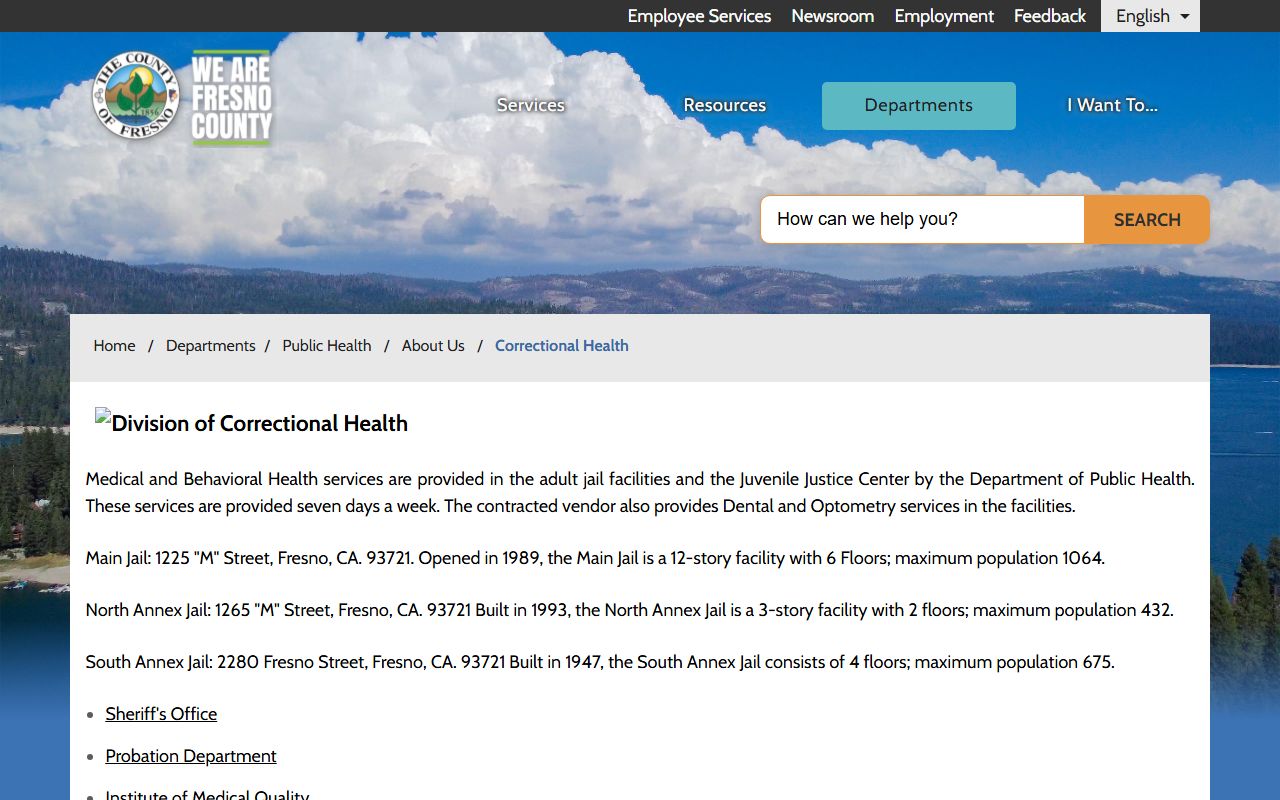 Fresno County inmate population - Public Health Correctional Health page