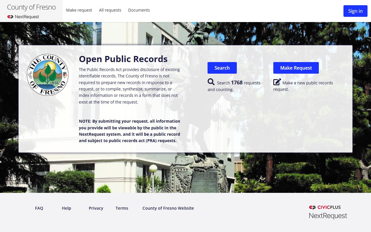 Fresno County NextRequest portal