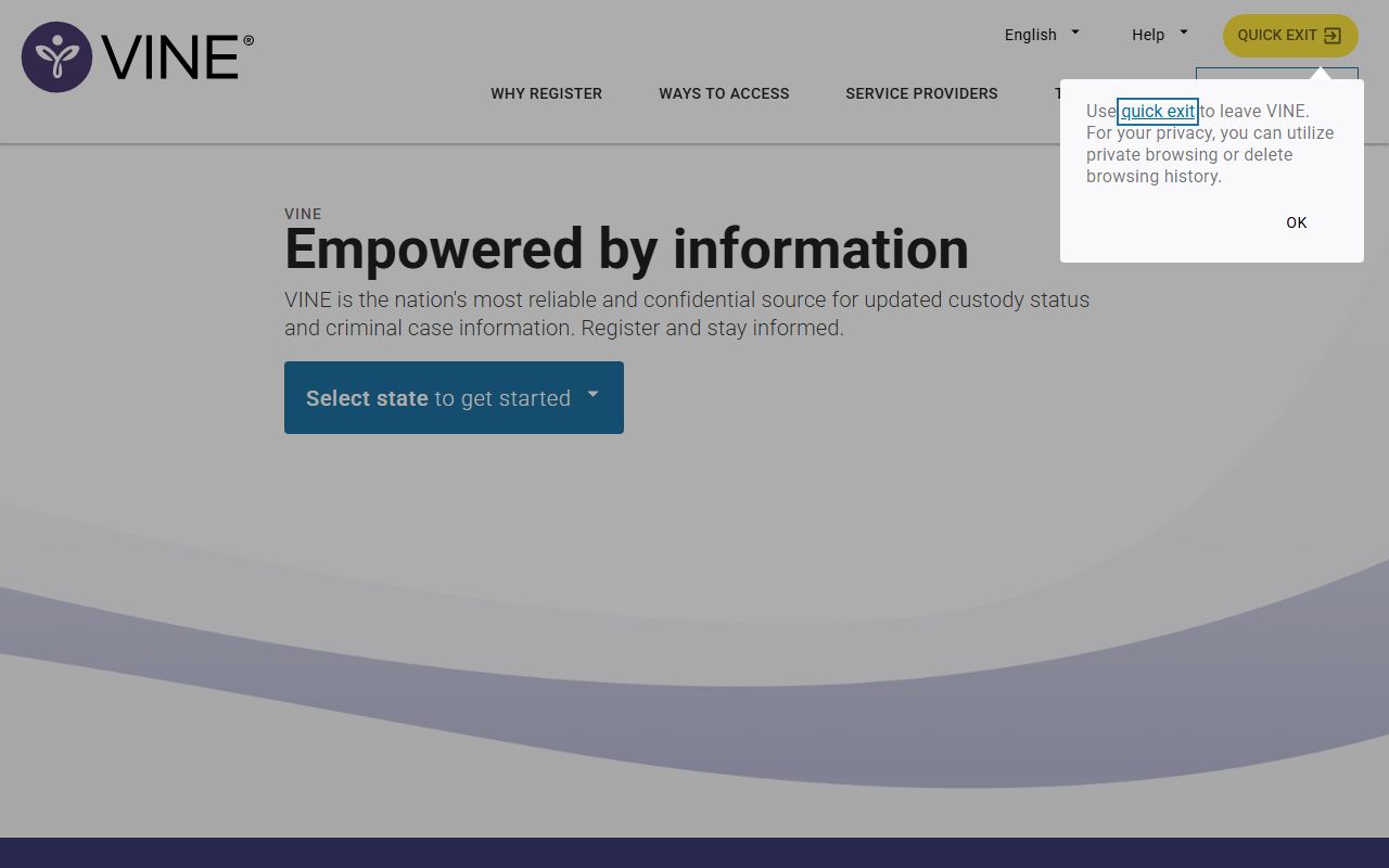 VINELink victim notification and custody status search