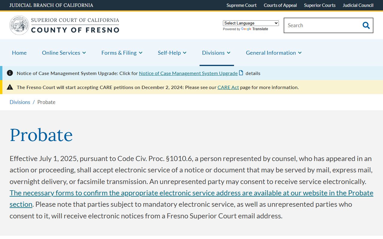 Fresno County probate records - Fresno Superior Court Probate Division page
