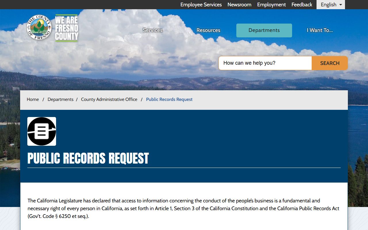 Fresno County public records request landing page
